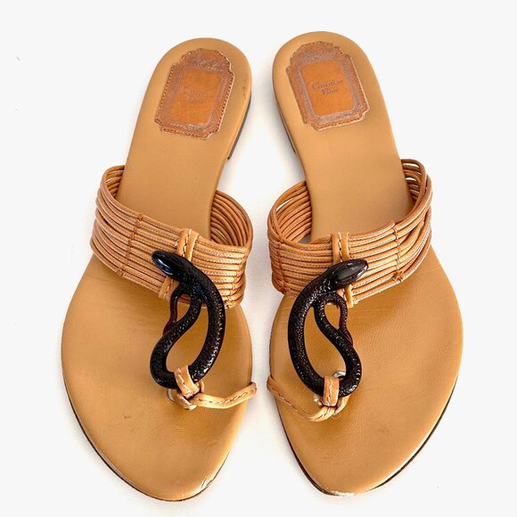 FINAL DROP!Christian Dior Leather Strappy Neutral Slides